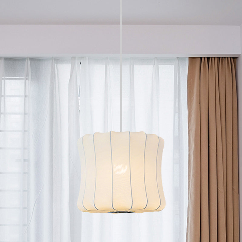 Modern 1 Light Suspension Pendant with Fabric Shade White Lantern Hanging Ceiling Light Clearhalo 'Ceiling Lights' 'Modern Pendants' 'Modern' 'Pendant Lights' 'Pendants' Lighting' 771083