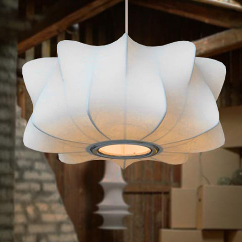 Modern 1 Light Suspension Pendant with Fabric Shade White Lantern Hanging Ceiling Light White C Clearhalo 'Ceiling Lights' 'Modern Pendants' 'Modern' 'Pendant Lights' 'Pendants' Lighting' 771086