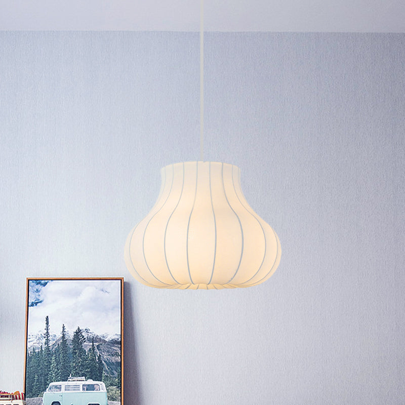 Modern 1 Light Suspension Pendant with Fabric Shade White Lantern Hanging Ceiling Light Clearhalo 'Ceiling Lights' 'Modern Pendants' 'Modern' 'Pendant Lights' 'Pendants' Lighting' 771092