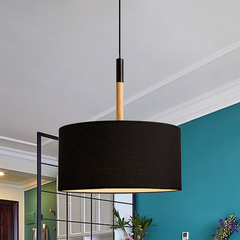 Drum Ceiling Pendant Light Simple Fabric 10"/16" Dia 1 Light White/Black Hanging Lamp Kit Black Clearhalo 'Ceiling Lights' 'Modern Pendants' 'Modern' 'Pendant Lights' 'Pendants' Lighting' 771117