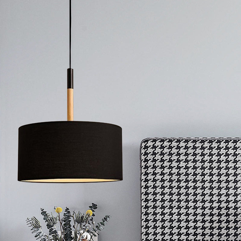 Drum Ceiling Pendant Light Simple Fabric 10"/16" Dia 1 Light White/Black Hanging Lamp Kit Clearhalo 'Ceiling Lights' 'Modern Pendants' 'Modern' 'Pendant Lights' 'Pendants' Lighting' 771118