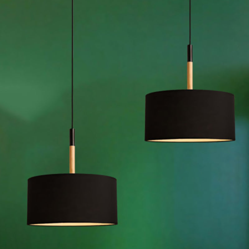 Drum Ceiling Pendant Light Simple Fabric 10"/16" Dia 1 Light White/Black Hanging Lamp Kit Clearhalo 'Ceiling Lights' 'Modern Pendants' 'Modern' 'Pendant Lights' 'Pendants' Lighting' 771119