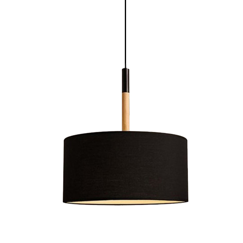 Drum Ceiling Pendant Light Simple Fabric 10"/16" Dia 1 Light White/Black Hanging Lamp Kit Clearhalo 'Ceiling Lights' 'Modern Pendants' 'Modern' 'Pendant Lights' 'Pendants' Lighting' 771120