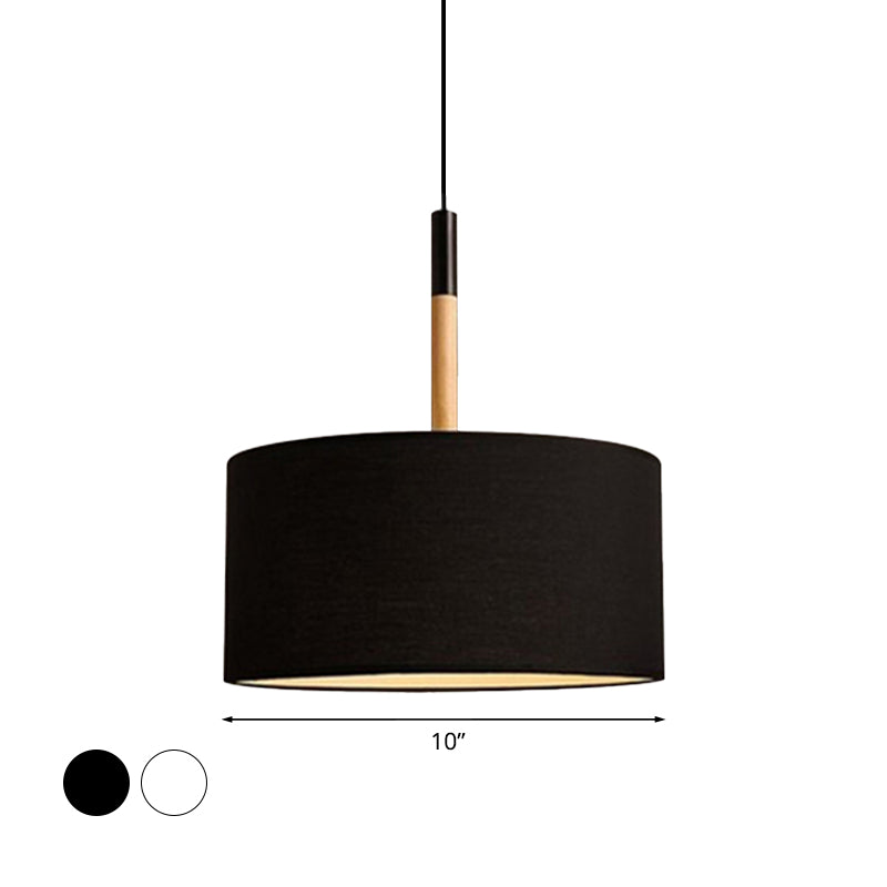 Drum Ceiling Pendant Light Simple Fabric 10"/16" Dia 1 Light White/Black Hanging Lamp Kit Clearhalo 'Ceiling Lights' 'Modern Pendants' 'Modern' 'Pendant Lights' 'Pendants' Lighting' 771121