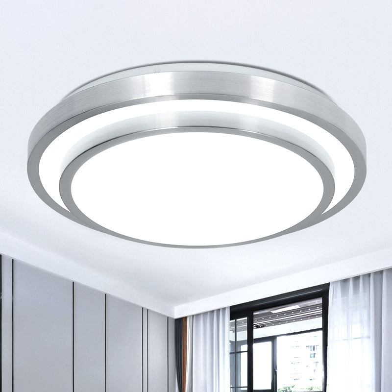 Silver 2 Tiers Flush Mount Lighting with Acrylic Shade Modern Integrated LED Ceiling Flush Mount for Living Room, 9"/12"/14" Dia Silver Clearhalo 'Ceiling Lights' 'Close To Ceiling Lights' 'Close to ceiling' 'Flush mount' Lighting' 771164