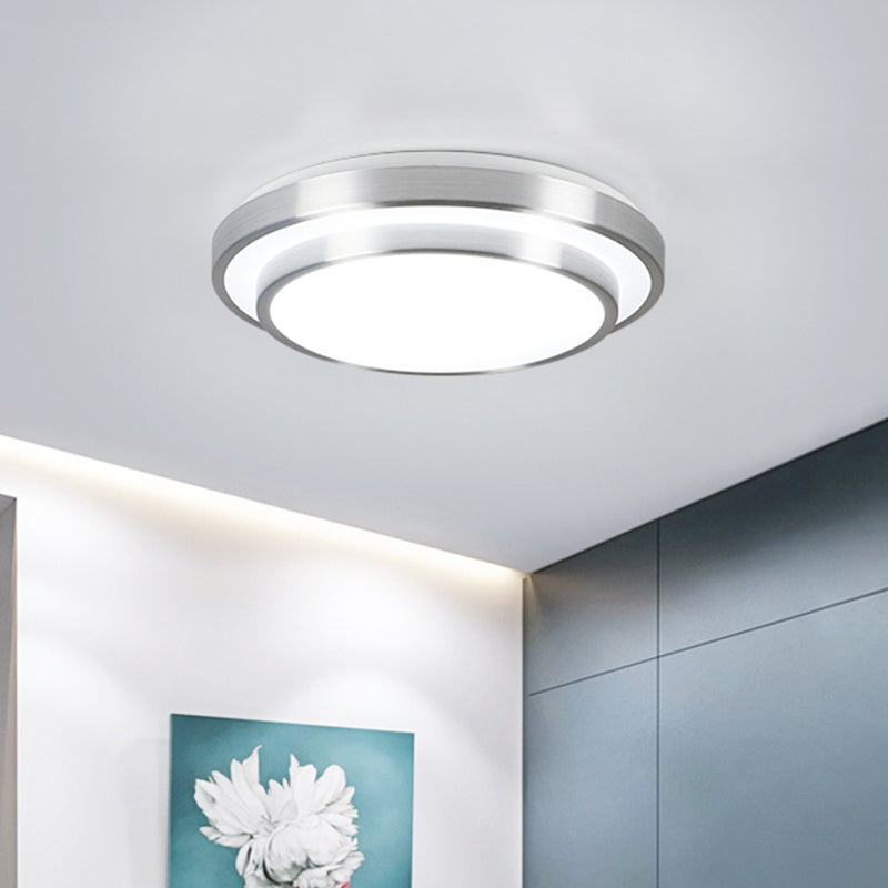 Silver 2 Tiers Flush Mount Lighting with Acrylic Shade Modern Integrated LED Ceiling Flush Mount for Living Room, 9"/12"/14" Dia Clearhalo 'Ceiling Lights' 'Close To Ceiling Lights' 'Close to ceiling' 'Flush mount' Lighting' 771165