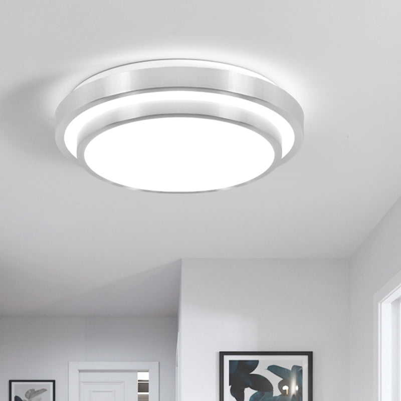 Silver 2 Tiers Flush Mount Lighting with Acrylic Shade Modern Integrated LED Ceiling Flush Mount for Living Room, 9"/12"/14" Dia Clearhalo 'Ceiling Lights' 'Close To Ceiling Lights' 'Close to ceiling' 'Flush mount' Lighting' 771166