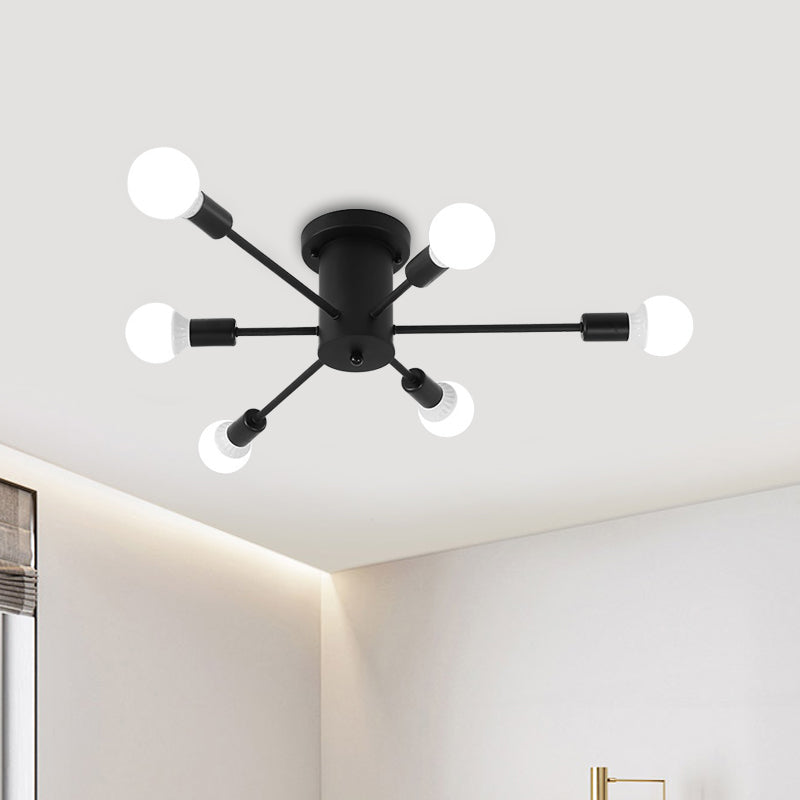 6/8/10 Heads Sputnik Semi Mount Lighting Contemporary Metal Black/White/Gold Ceiling Mounted Fixture for Bedroom Clearhalo 'Ceiling Lights' 'Close To Ceiling Lights' 'Close to ceiling' 'Semi-flushmount' Lighting' 771189