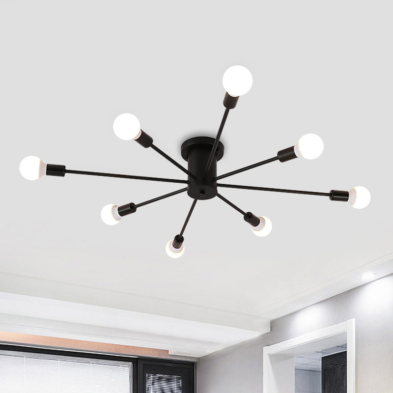 6/8/10 Heads Sputnik Semi Mount Lighting Contemporary Metal Black/White/Gold Ceiling Mounted Fixture for Bedroom 8 Black Clearhalo 'Ceiling Lights' 'Close To Ceiling Lights' 'Close to ceiling' 'Semi-flushmount' Lighting' 771193