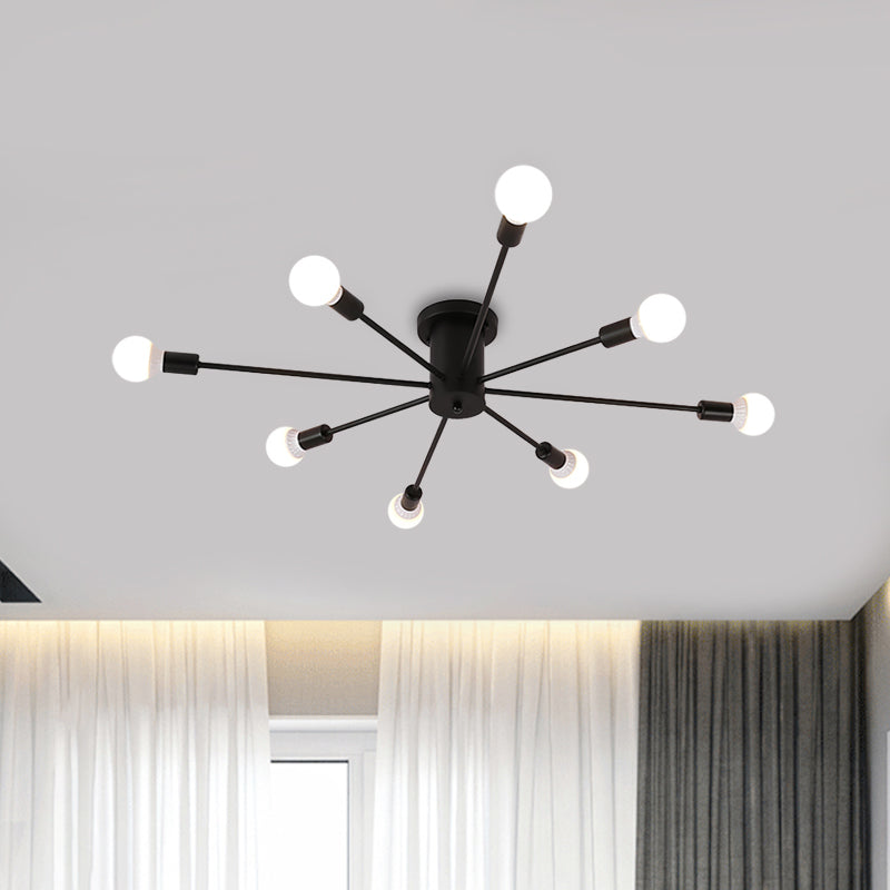 6/8/10 Heads Sputnik Semi Mount Lighting Contemporary Metal Black/White/Gold Ceiling Mounted Fixture for Bedroom Clearhalo 'Ceiling Lights' 'Close To Ceiling Lights' 'Close to ceiling' 'Semi-flushmount' Lighting' 771194