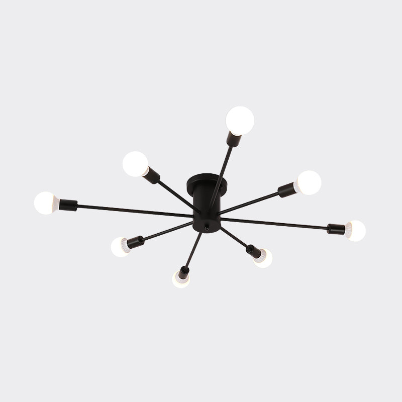 6/8/10 Heads Sputnik Semi Mount Lighting Contemporary Metal Black/White/Gold Ceiling Mounted Fixture for Bedroom Clearhalo 'Ceiling Lights' 'Close To Ceiling Lights' 'Close to ceiling' 'Semi-flushmount' Lighting' 771196