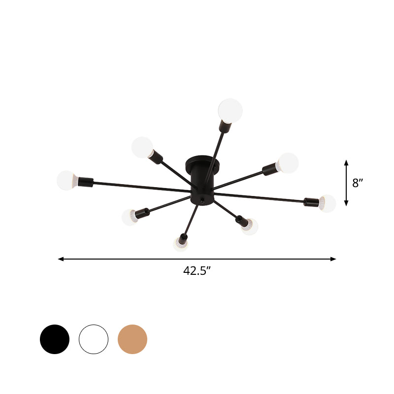 6/8/10 Heads Sputnik Semi Mount Lighting Contemporary Metal Black/White/Gold Ceiling Mounted Fixture for Bedroom Clearhalo 'Ceiling Lights' 'Close To Ceiling Lights' 'Close to ceiling' 'Semi-flushmount' Lighting' 771197