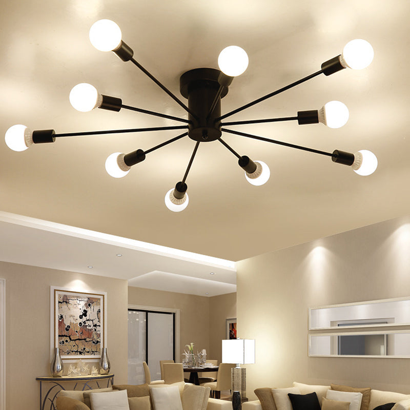 6/8/10 Heads Sputnik Semi Mount Lighting Contemporary Metal Black/White/Gold Ceiling Mounted Fixture for Bedroom 10 Black Clearhalo 'Ceiling Lights' 'Close To Ceiling Lights' 'Close to ceiling' 'Semi-flushmount' Lighting' 771198