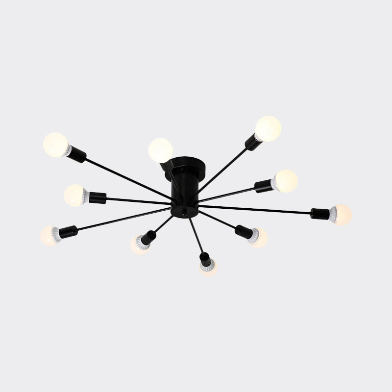 6/8/10 Heads Sputnik Semi Mount Lighting Contemporary Metal Black/White/Gold Ceiling Mounted Fixture for Bedroom Clearhalo 'Ceiling Lights' 'Close To Ceiling Lights' 'Close to ceiling' 'Semi-flushmount' Lighting' 771201