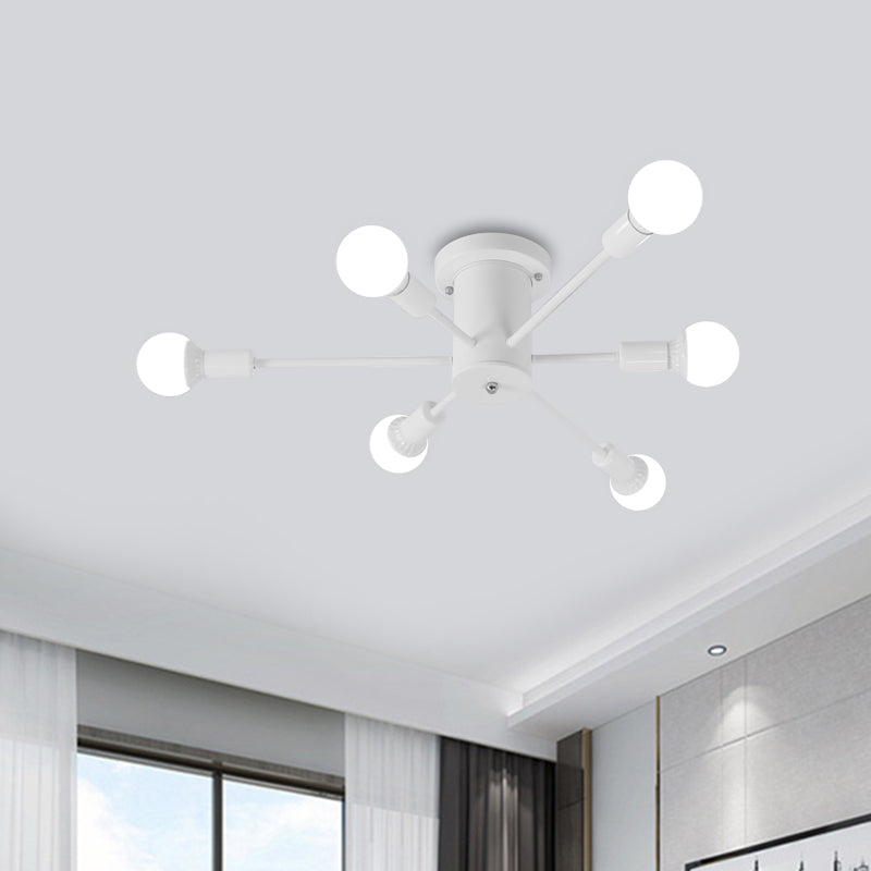 6/8/10 Heads Sputnik Semi Mount Lighting Contemporary Metal Black/White/Gold Ceiling Mounted Fixture for Bedroom Clearhalo 'Ceiling Lights' 'Close To Ceiling Lights' 'Close to ceiling' 'Semi-flushmount' Lighting' 771204