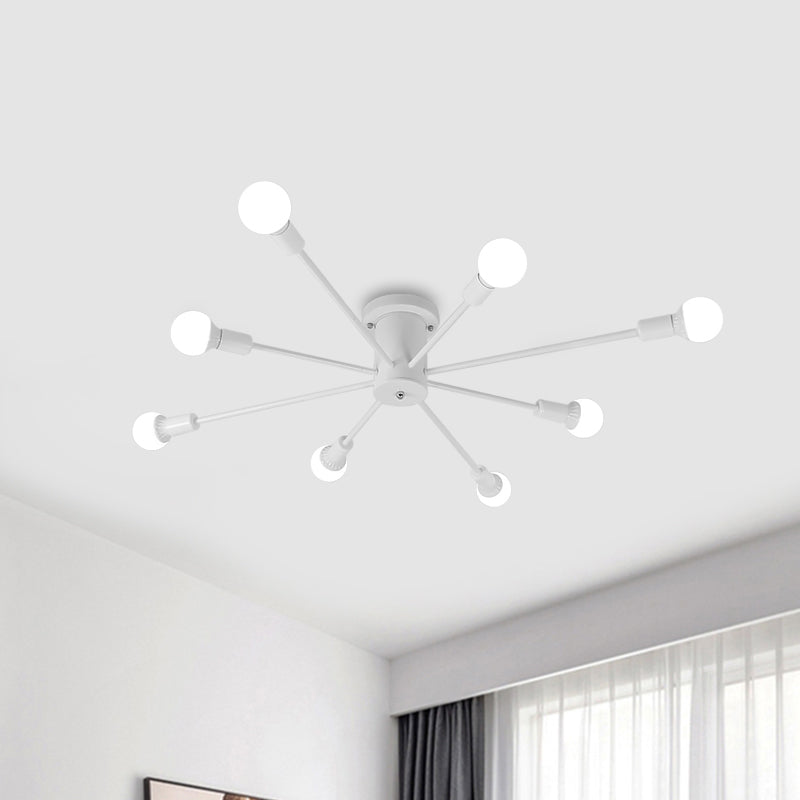 6/8/10 Heads Sputnik Semi Mount Lighting Contemporary Metal Black/White/Gold Ceiling Mounted Fixture for Bedroom Clearhalo 'Ceiling Lights' 'Close To Ceiling Lights' 'Close to ceiling' 'Semi-flushmount' Lighting' 771208