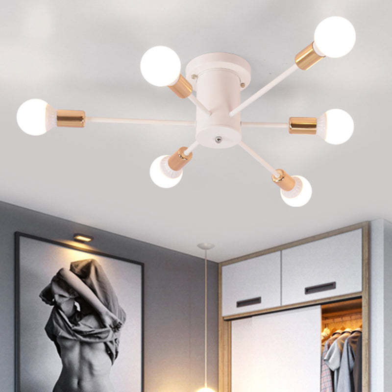 6/8/10 Heads Sputnik Semi Mount Lighting Contemporary Metal Black/White/Gold Ceiling Mounted Fixture for Bedroom 6 Gold Clearhalo 'Ceiling Lights' 'Close To Ceiling Lights' 'Close to ceiling' 'Semi-flushmount' Lighting' 771215