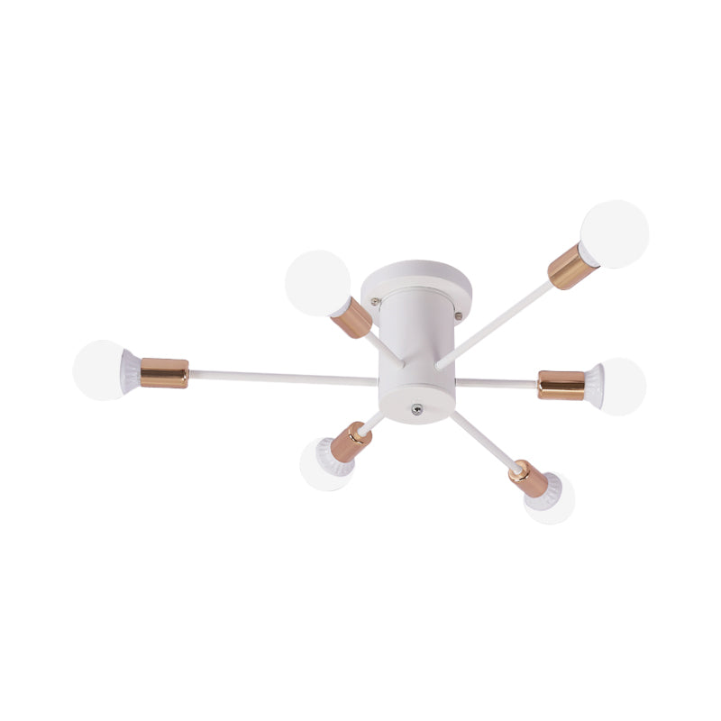 6/8/10 Heads Sputnik Semi Mount Lighting Contemporary Metal Black/White/Gold Ceiling Mounted Fixture for Bedroom Clearhalo 'Ceiling Lights' 'Close To Ceiling Lights' 'Close to ceiling' 'Semi-flushmount' Lighting' 771217