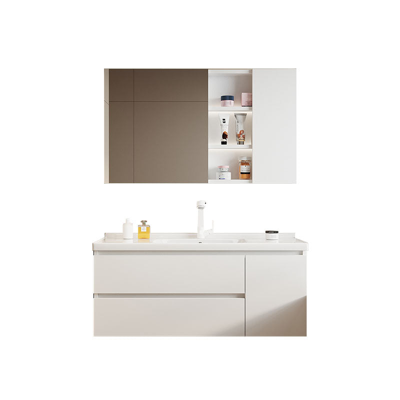 Modern Wood Wall Mount Bath Vanity White Faucet Included with Mirror Vanity & Faucet & Mirror Cabinet 40"L x 20"W x 20"H Clearhalo 'Bathroom Remodel & Bathroom Fixtures' 'Bathroom Vanities' 'bathroom_vanities' 'Home Improvement' 'home_improvement' 'home_improvement_bathroom_vanities' 7712177