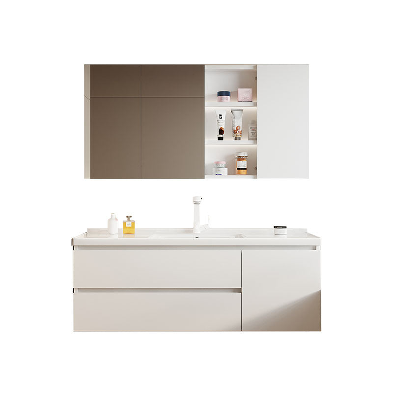 Modern Wood Wall Mount Bath Vanity White Faucet Included with Mirror Vanity & Faucet & Mirror Cabinet 48"L x 20"W x 20"H Clearhalo 'Bathroom Remodel & Bathroom Fixtures' 'Bathroom Vanities' 'bathroom_vanities' 'Home Improvement' 'home_improvement' 'home_improvement_bathroom_vanities' 7712179