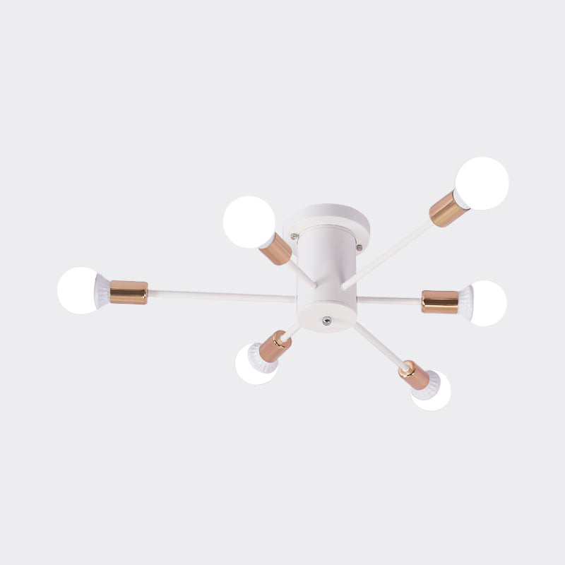 6/8/10 Heads Sputnik Semi Mount Lighting Contemporary Metal Black/White/Gold Ceiling Mounted Fixture for Bedroom Clearhalo 'Ceiling Lights' 'Close To Ceiling Lights' 'Close to ceiling' 'Semi-flushmount' Lighting' 771218