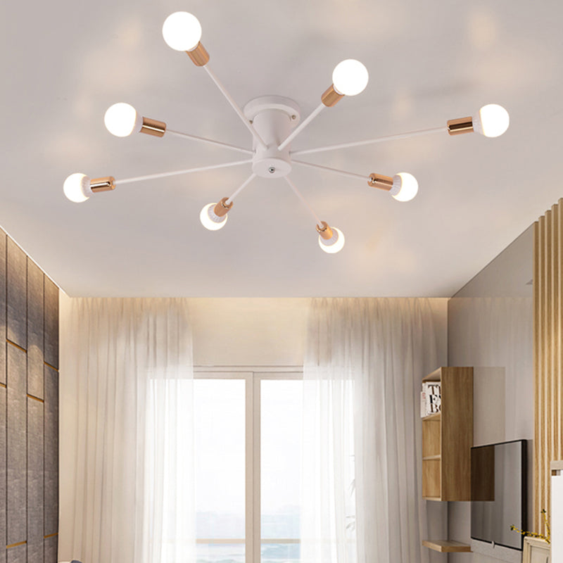 6/8/10 Heads Sputnik Semi Mount Lighting Contemporary Metal Black/White/Gold Ceiling Mounted Fixture for Bedroom 8 Gold Clearhalo 'Ceiling Lights' 'Close To Ceiling Lights' 'Close to ceiling' 'Semi-flushmount' Lighting' 771219