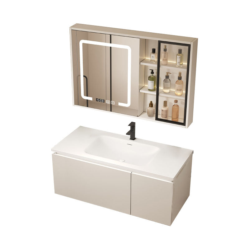 Wood White Wall Mount Vanity Set Modern with Mirror for Bathroom Vanity & Faucet & Smart Medicine Cabinet Clearhalo 'Bathroom Remodel & Bathroom Fixtures' 'Bathroom Vanities' 'bathroom_vanities' 'Home Improvement' 'home_improvement' 'home_improvement_bathroom_vanities' 7712196