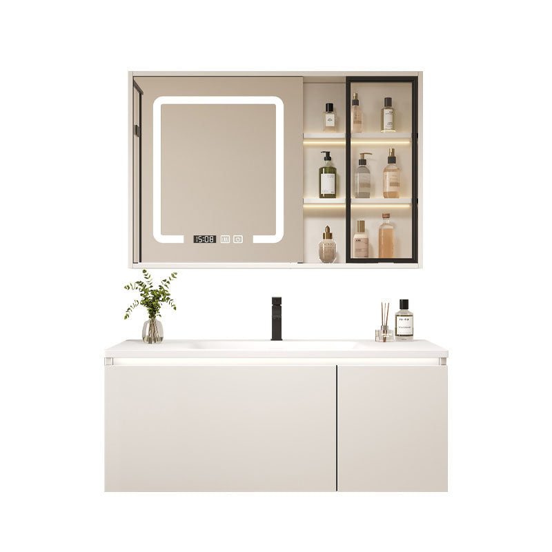 Wood White Wall Mount Vanity Set Modern with Mirror for Bathroom Clearhalo 'Bathroom Remodel & Bathroom Fixtures' 'Bathroom Vanities' 'bathroom_vanities' 'Home Improvement' 'home_improvement' 'home_improvement_bathroom_vanities' 7712200