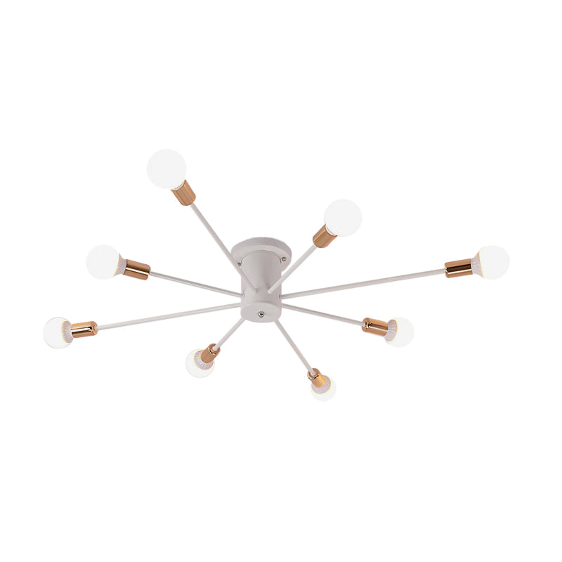 6/8/10 Heads Sputnik Semi Mount Lighting Contemporary Metal Black/White/Gold Ceiling Mounted Fixture for Bedroom Clearhalo 'Ceiling Lights' 'Close To Ceiling Lights' 'Close to ceiling' 'Semi-flushmount' Lighting' 771221