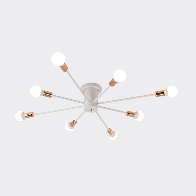 6/8/10 Heads Sputnik Semi Mount Lighting Contemporary Metal Black/White/Gold Ceiling Mounted Fixture for Bedroom Clearhalo 'Ceiling Lights' 'Close To Ceiling Lights' 'Close to ceiling' 'Semi-flushmount' Lighting' 771222