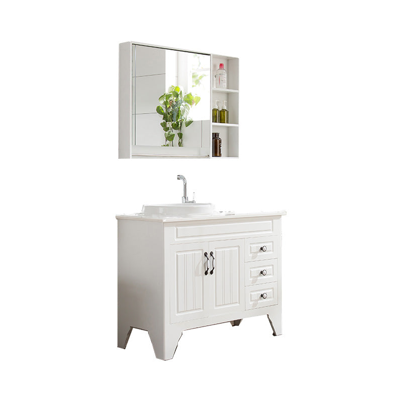 Wood Modern Sink Vanity Freestanding Bathroom Vanity with Mirror Vanity & Faucet & Mirror Cabinet 40"L x 19"W x 18"H Stone Clearhalo 'Bathroom Remodel & Bathroom Fixtures' 'Bathroom Vanities' 'bathroom_vanities' 'Home Improvement' 'home_improvement' 'home_improvement_bathroom_vanities' 7712220