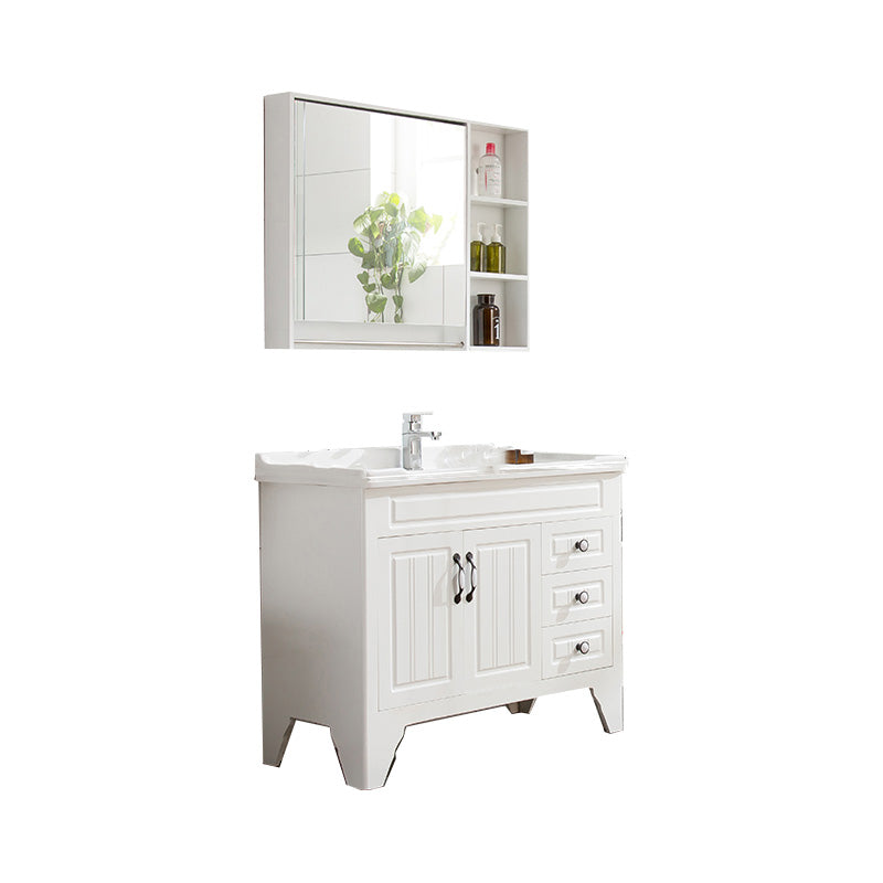 Wood Modern Sink Vanity Freestanding Bathroom Vanity with Mirror Vanity & Faucet & Mirror Cabinet 40"L x 19"W x 18"H Ceramic Clearhalo 'Bathroom Remodel & Bathroom Fixtures' 'Bathroom Vanities' 'bathroom_vanities' 'Home Improvement' 'home_improvement' 'home_improvement_bathroom_vanities' 7712231