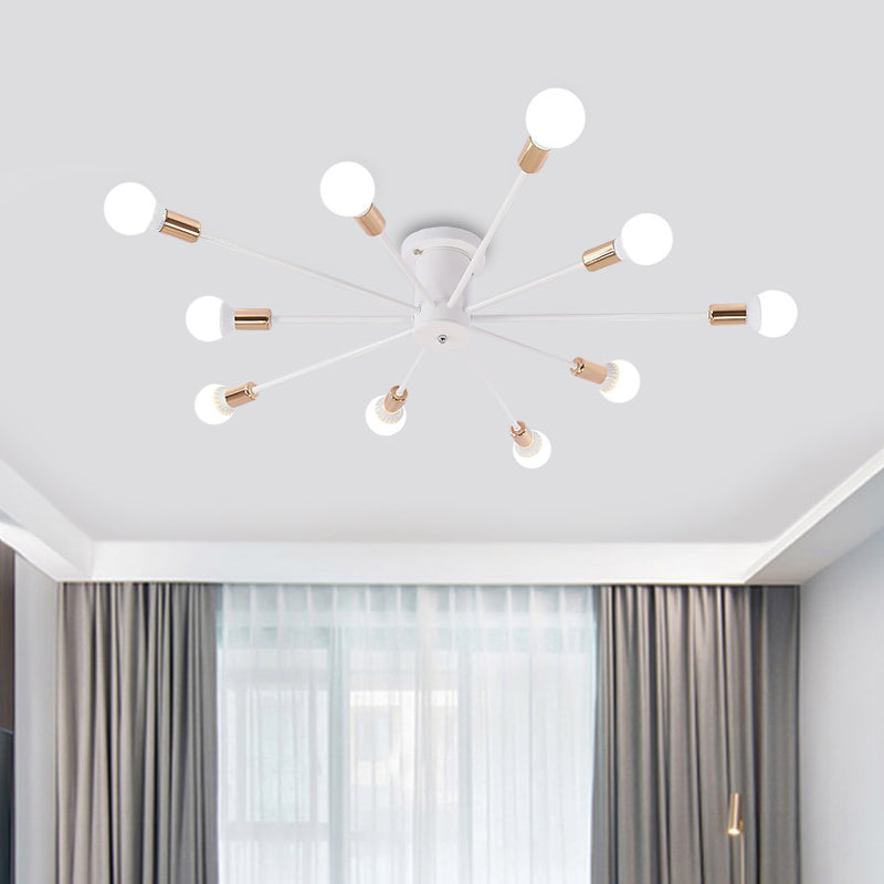 6/8/10 Heads Sputnik Semi Mount Lighting Contemporary Metal Black/White/Gold Ceiling Mounted Fixture for Bedroom Clearhalo 'Ceiling Lights' 'Close To Ceiling Lights' 'Close to ceiling' 'Semi-flushmount' Lighting' 771224