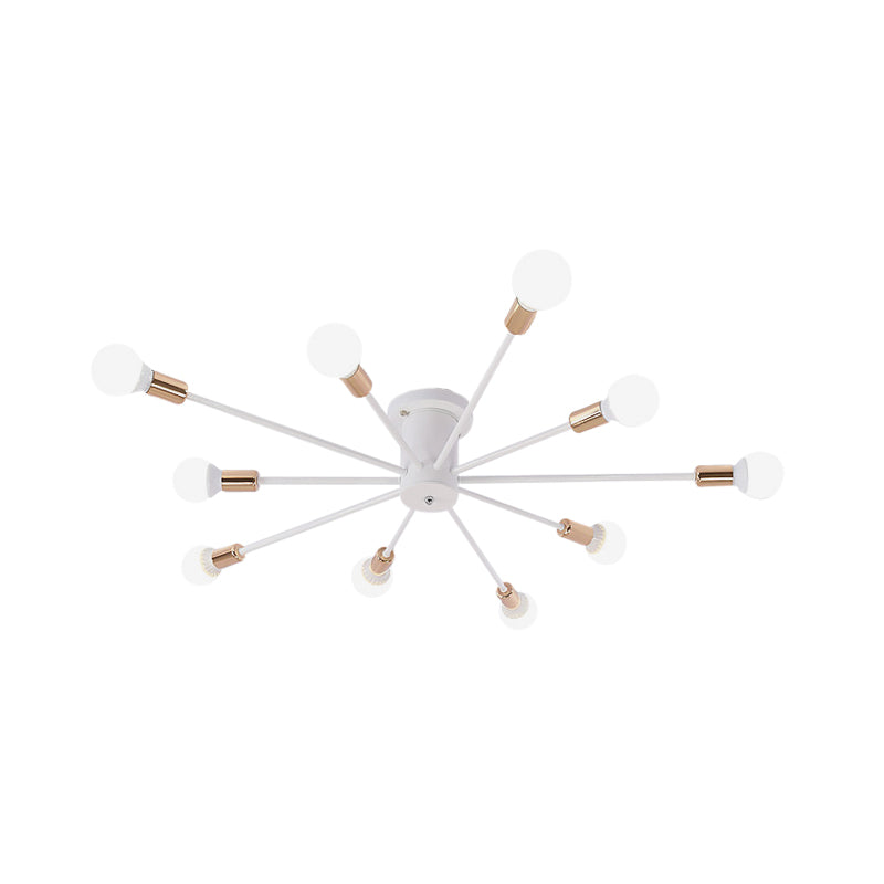 6/8/10 Heads Sputnik Semi Mount Lighting Contemporary Metal Black/White/Gold Ceiling Mounted Fixture for Bedroom Clearhalo 'Ceiling Lights' 'Close To Ceiling Lights' 'Close to ceiling' 'Semi-flushmount' Lighting' 771225