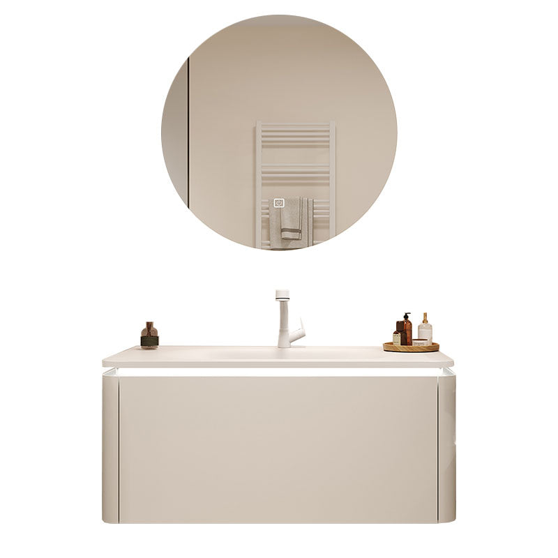 Wood White Wall Modern Mount Bathroom Sink Vanity with Mirror Vanity & Faucet & Round Mirror Clearhalo 'Bathroom Remodel & Bathroom Fixtures' 'Bathroom Vanities' 'bathroom_vanities' 'Home Improvement' 'home_improvement' 'home_improvement_bathroom_vanities' 7712252