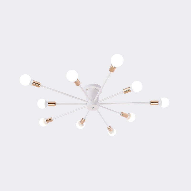 6/8/10 Heads Sputnik Semi Mount Lighting Contemporary Metal Black/White/Gold Ceiling Mounted Fixture for Bedroom Clearhalo 'Ceiling Lights' 'Close To Ceiling Lights' 'Close to ceiling' 'Semi-flushmount' Lighting' 771226