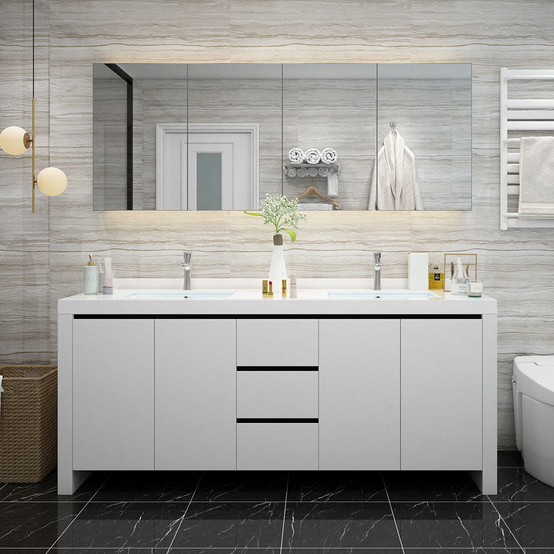 Modern White Wood Sink Vanity Faucet Included with Mirror for Bathroom Clearhalo 'Bathroom Remodel & Bathroom Fixtures' 'Bathroom Vanities' 'bathroom_vanities' 'Home Improvement' 'home_improvement' 'home_improvement_bathroom_vanities' 7712269