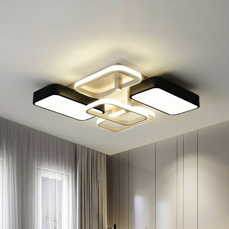 Black Rectangular Flush Ceiling Light Contemporary 23"/25.5" Wide LED Acrylic Ceiling Lighting for Living Room Black 23" A Clearhalo 'Ceiling Lights' 'Close To Ceiling Lights' 'Close to ceiling' 'Flush mount' Lighting' 771227