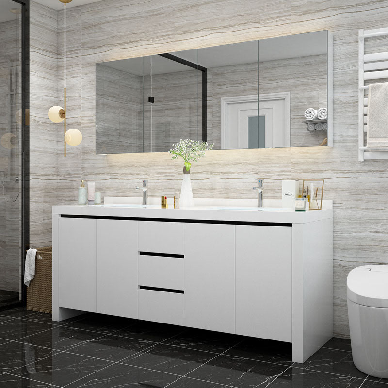 Modern White Wood Sink Vanity Faucet Included with Mirror for Bathroom Clearhalo 'Bathroom Remodel & Bathroom Fixtures' 'Bathroom Vanities' 'bathroom_vanities' 'Home Improvement' 'home_improvement' 'home_improvement_bathroom_vanities' 7712271