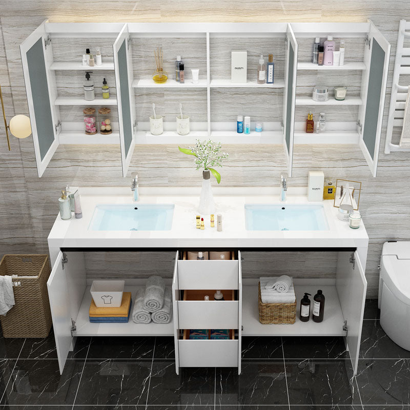 Modern White Wood Sink Vanity Faucet Included with Mirror for Bathroom Clearhalo 'Bathroom Remodel & Bathroom Fixtures' 'Bathroom Vanities' 'bathroom_vanities' 'Home Improvement' 'home_improvement' 'home_improvement_bathroom_vanities' 7712276