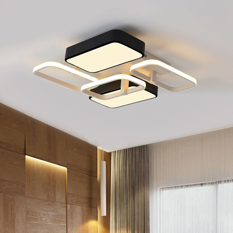 Black Rectangular Flush Ceiling Light Contemporary 23"/25.5" Wide LED Acrylic Ceiling Lighting for Living Room Clearhalo 'Ceiling Lights' 'Close To Ceiling Lights' 'Close to ceiling' 'Flush mount' Lighting' 771228