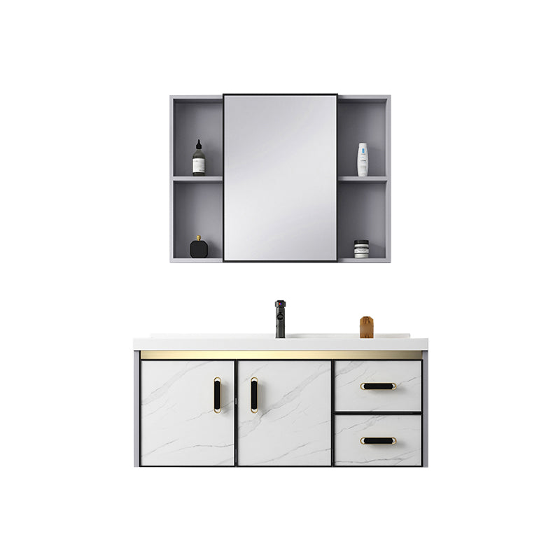 White Bath Vanity Single Sink Wall Mounted Faucet Drawers Metal Frame Vanity with Mirror Vanity & Faucet & Mirror Cabinet Clearhalo 'Bathroom Remodel & Bathroom Fixtures' 'Bathroom Vanities' 'bathroom_vanities' 'Home Improvement' 'home_improvement' 'home_improvement_bathroom_vanities' 7712314