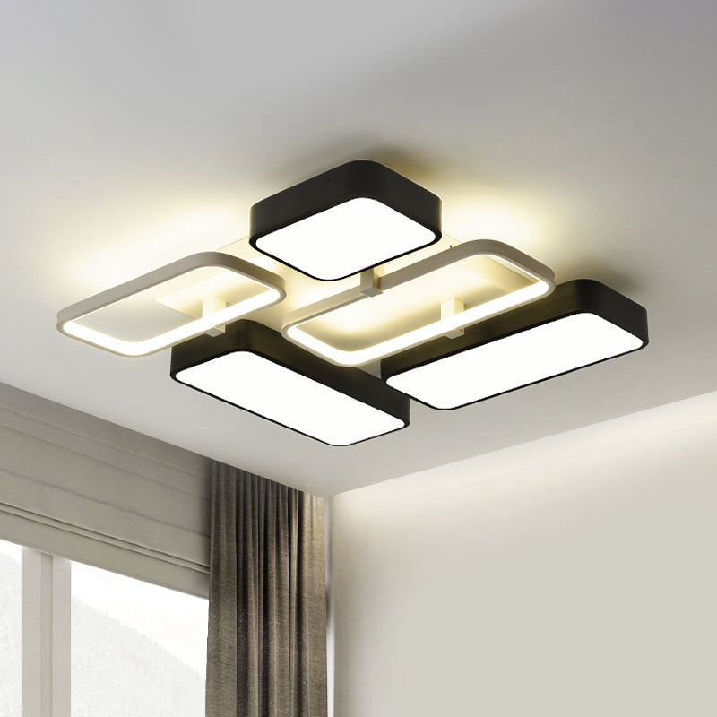 Black Rectangular Flush Ceiling Light Contemporary 23"/25.5" Wide LED Acrylic Ceiling Lighting for Living Room Black 25.5" A Clearhalo 'Ceiling Lights' 'Close To Ceiling Lights' 'Close to ceiling' 'Flush mount' Lighting' 771232