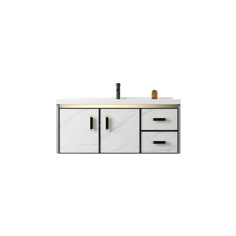 White Bath Vanity Single Sink Wall Mounted Faucet Drawers Metal Frame Vanity with Mirror Vanity & Faucet Clearhalo 'Bathroom Remodel & Bathroom Fixtures' 'Bathroom Vanities' 'bathroom_vanities' 'Home Improvement' 'home_improvement' 'home_improvement_bathroom_vanities' 7712325