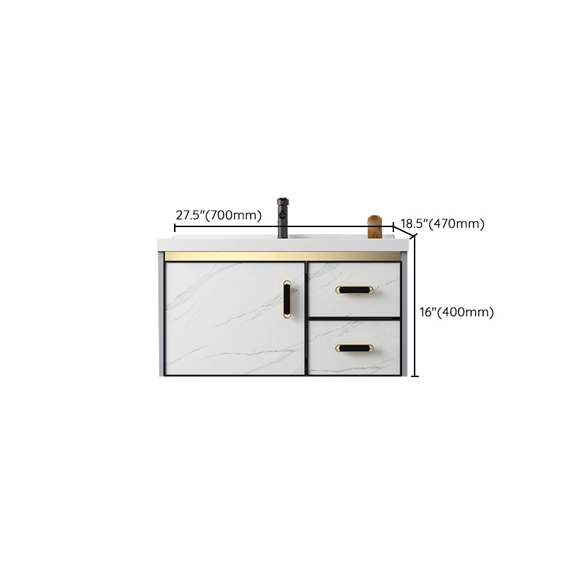 White Bath Vanity Single Sink Wall Mounted Faucet Drawers Metal Frame Vanity with Mirror Clearhalo 'Bathroom Remodel & Bathroom Fixtures' 'Bathroom Vanities' 'bathroom_vanities' 'Home Improvement' 'home_improvement' 'home_improvement_bathroom_vanities' 7712327