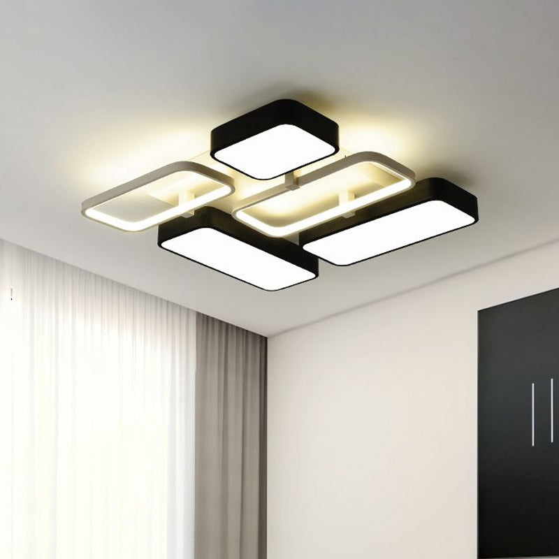 Black Rectangular Flush Ceiling Light Contemporary 23"/25.5" Wide LED Acrylic Ceiling Lighting for Living Room Clearhalo 'Ceiling Lights' 'Close To Ceiling Lights' 'Close to ceiling' 'Flush mount' Lighting' 771233