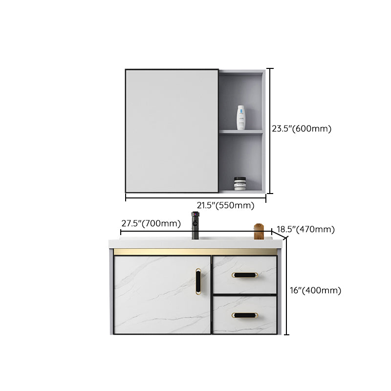 White Bath Vanity Single Sink Wall Mounted Faucet Drawers Metal Frame Vanity with Mirror Clearhalo 'Bathroom Remodel & Bathroom Fixtures' 'Bathroom Vanities' 'bathroom_vanities' 'Home Improvement' 'home_improvement' 'home_improvement_bathroom_vanities' 7712332