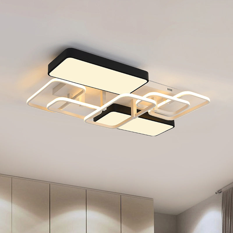 Black Rectangular Flush Ceiling Light Contemporary 23"/25.5" Wide LED Acrylic Ceiling Lighting for Living Room Black 39" B Clearhalo 'Ceiling Lights' 'Close To Ceiling Lights' 'Close to ceiling' 'Flush mount' Lighting' 771237