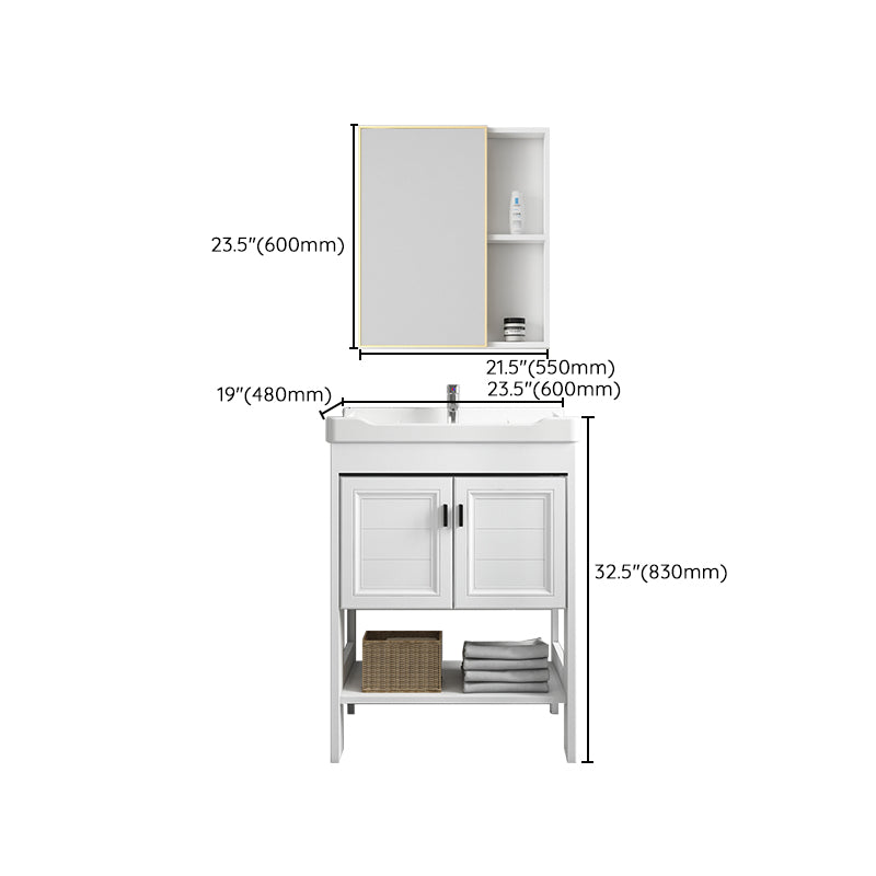 Freestanding Vanity Mirror 2 Doors Single Sink White Rectangular Shelving Included Vanity Clearhalo 'Bathroom Remodel & Bathroom Fixtures' 'Bathroom Vanities' 'bathroom_vanities' 'Home Improvement' 'home_improvement' 'home_improvement_bathroom_vanities' 7712371