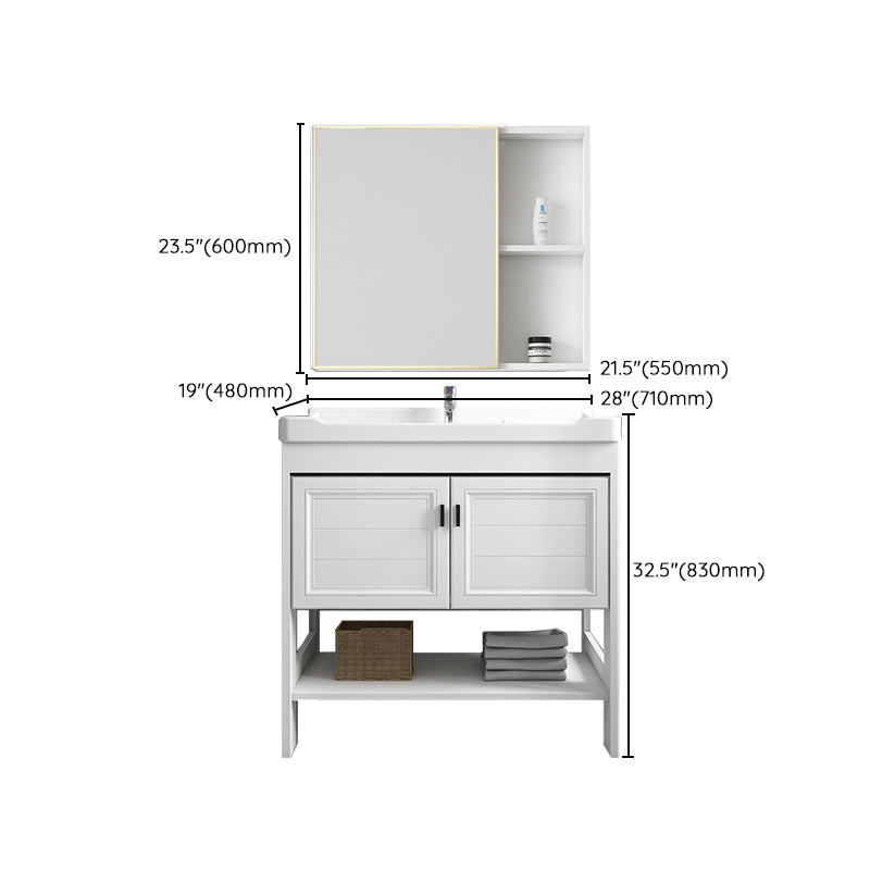 Freestanding Vanity Mirror 2 Doors Single Sink White Rectangular Shelving Included Vanity Clearhalo 'Bathroom Remodel & Bathroom Fixtures' 'Bathroom Vanities' 'bathroom_vanities' 'Home Improvement' 'home_improvement' 'home_improvement_bathroom_vanities' 7712372